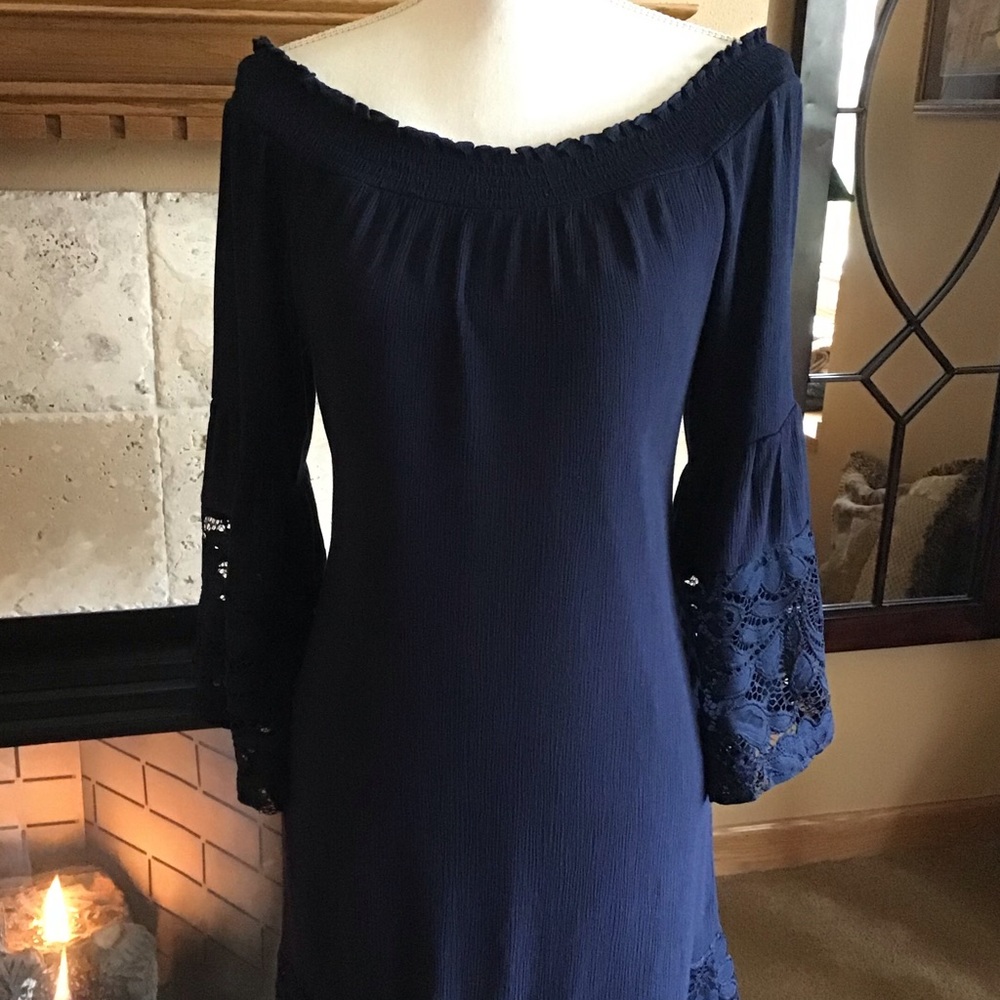 Navy Lace Up Dress! - Picture 5 of 8